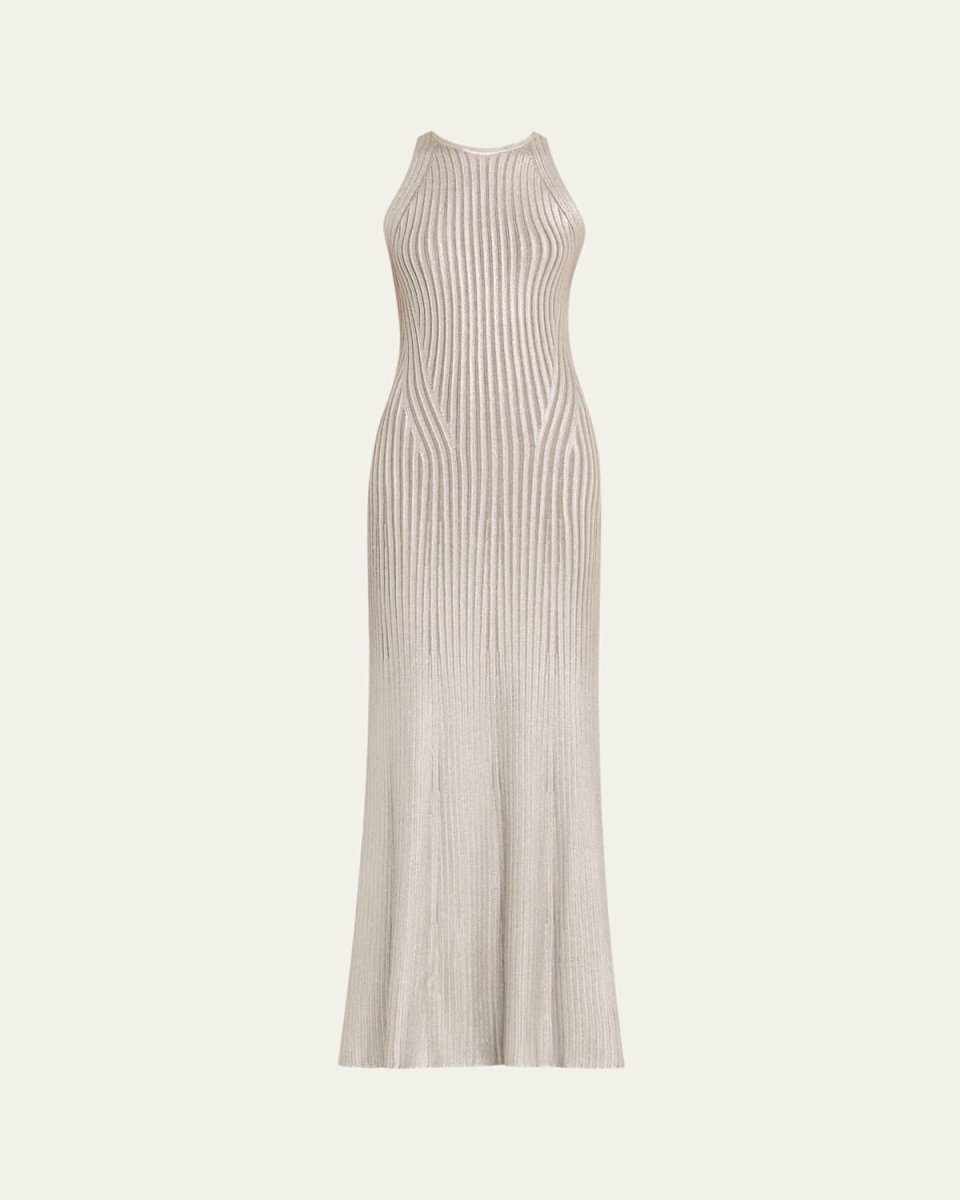 Foil-Print Sleeveless Open-Back Dress